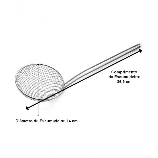 Escumadeira Para Fritura 14cm Diâmetro Por 36,5cm De Comprimento Aço Inox